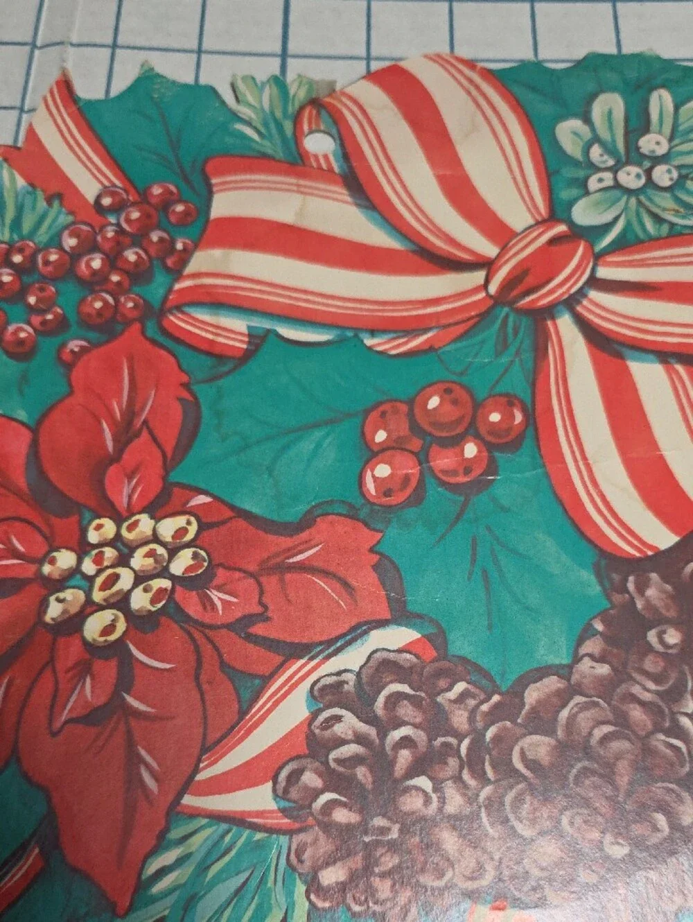 Holiday Poinsettia and Ribbon Party Die Cut - Green & Red, VTG, 10.5